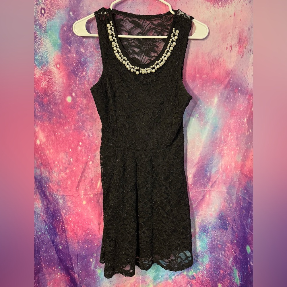Deb Black Lace Midi Dress with Pearl and Glitter Detail